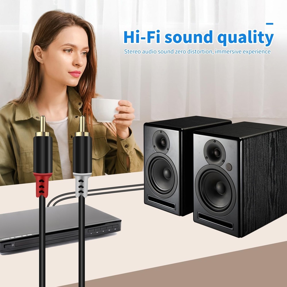 RCA to Speaker Wire Adapter, 2 Bare Cables Plug 6.6FT, Black