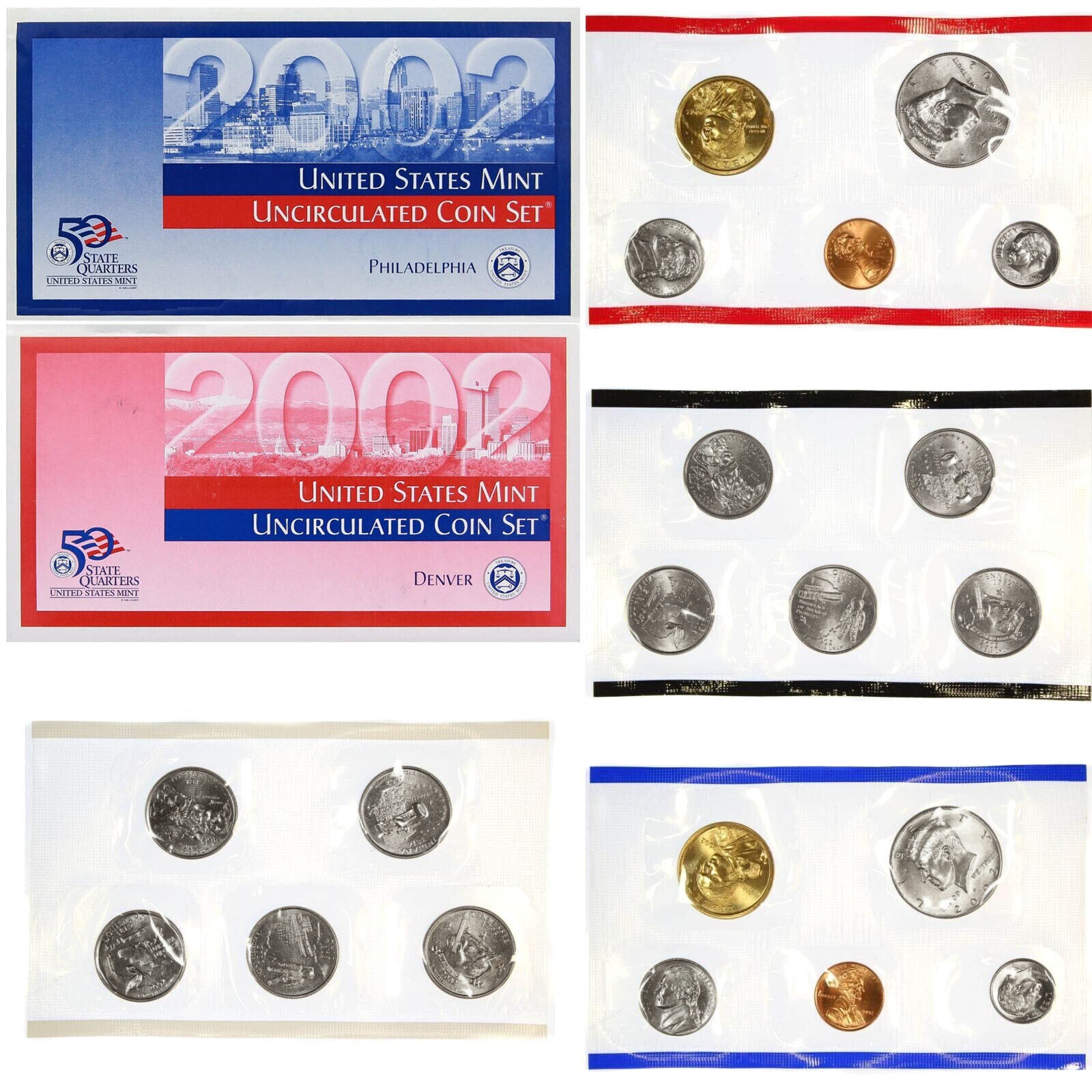 2002 P&D Mint Set Brilliant Uncirculated US with Envelopes & COAs (20 Coin Set)