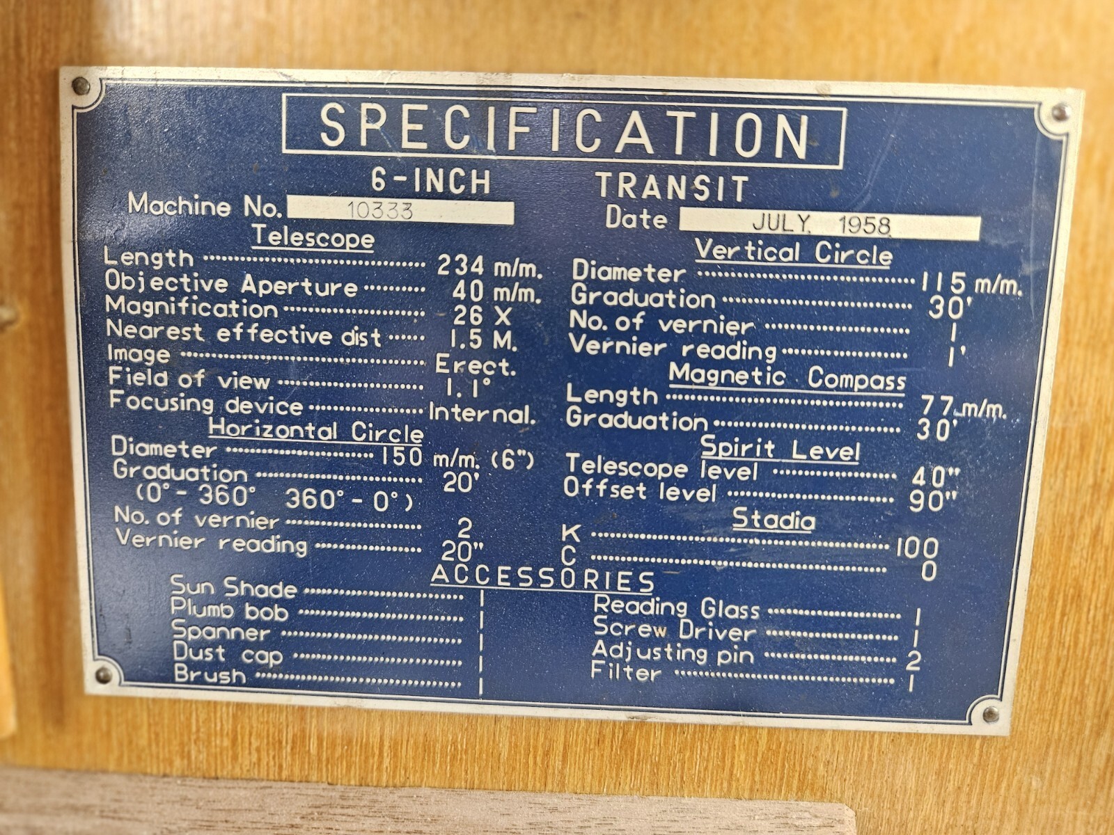 1956 LAFAYETTE No. 10333 Brass Surveyors Transit with Compass and 10" Telescope