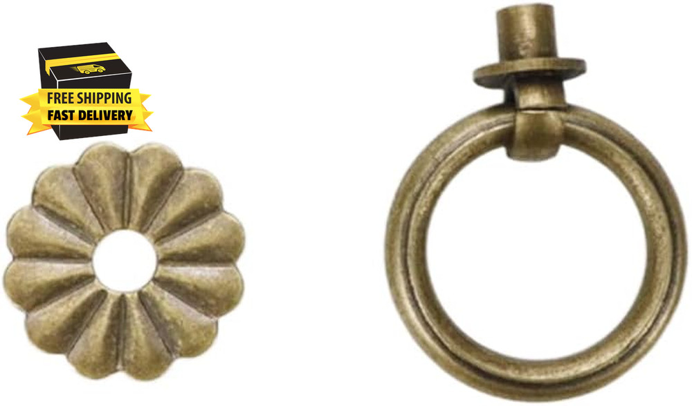 6Pcs Antique Brass Drop Ring Pulls Vintage round Pull Ring for Drawer Cabinet, B