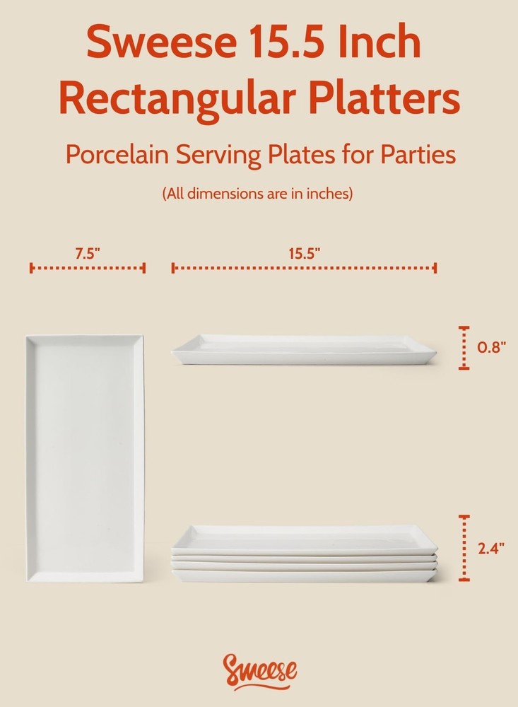 White Serving Platters, Porcelain Serving Trays for Parties, Large Rectangular