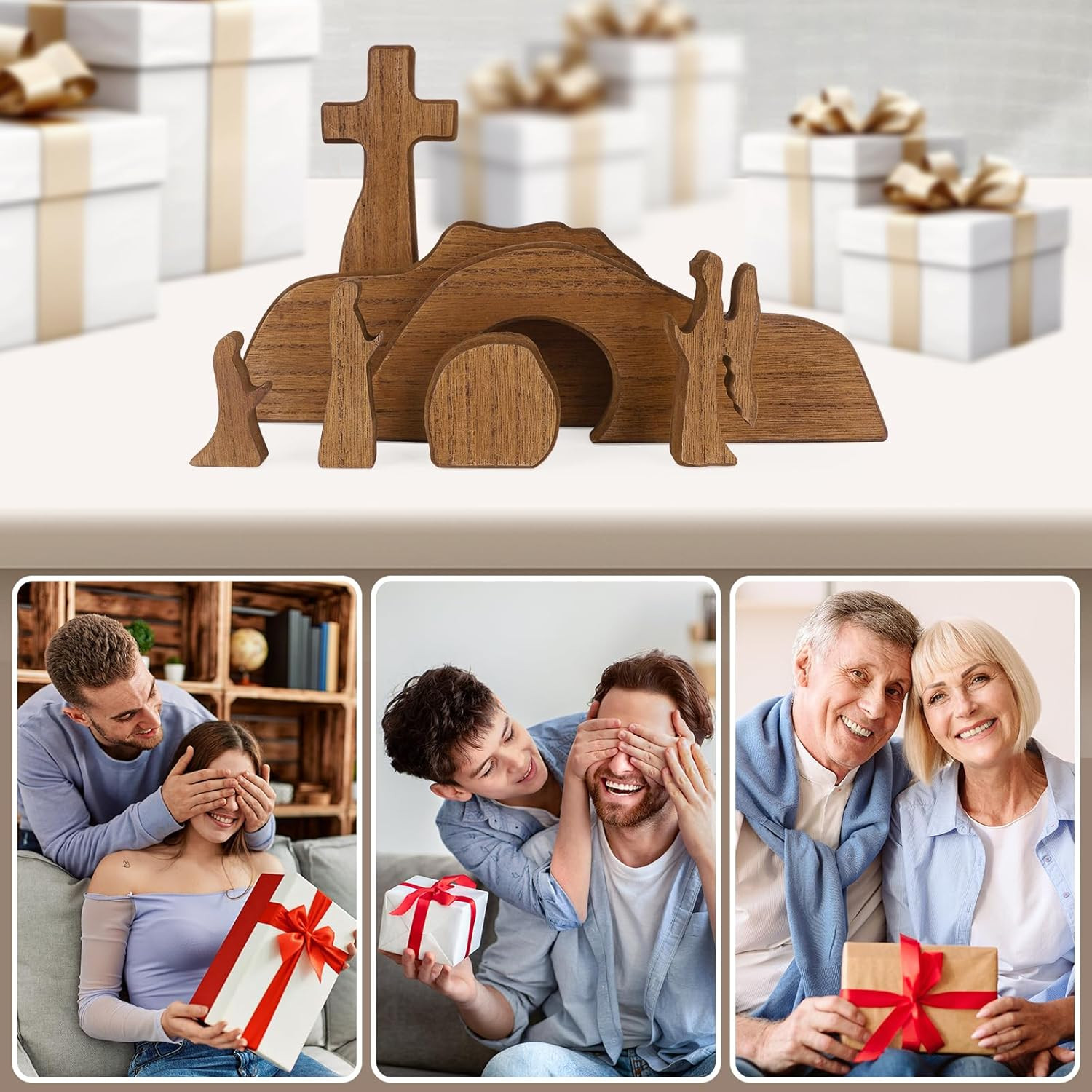 Empty Tomb Easter Scene and Cross Decoration, Wooden Easter Resurrection Scene S