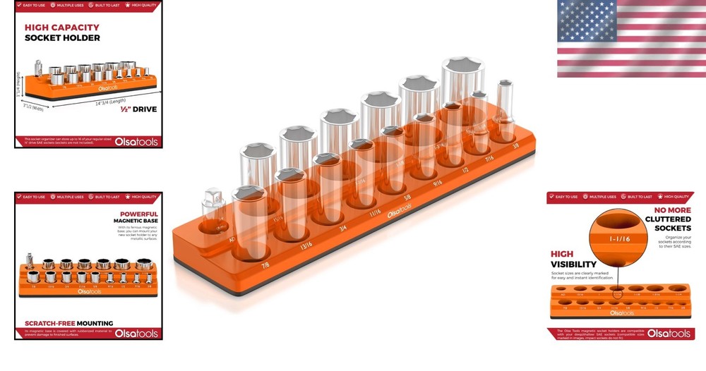 Orange Magnetic Socket Organizer - Professional Tray