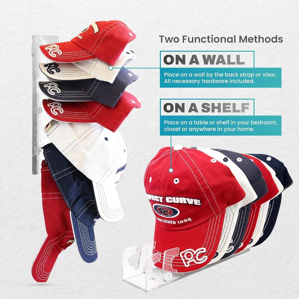 Cap Rack Stand 2-Pack - Black, Wall & Tabletop Hat Organizer, Easy Assembly, ...