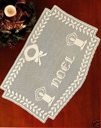 PRETTY NOEL Holiday Table Runner/Doily/CROCHET PATTERN INSTRUCTIONS