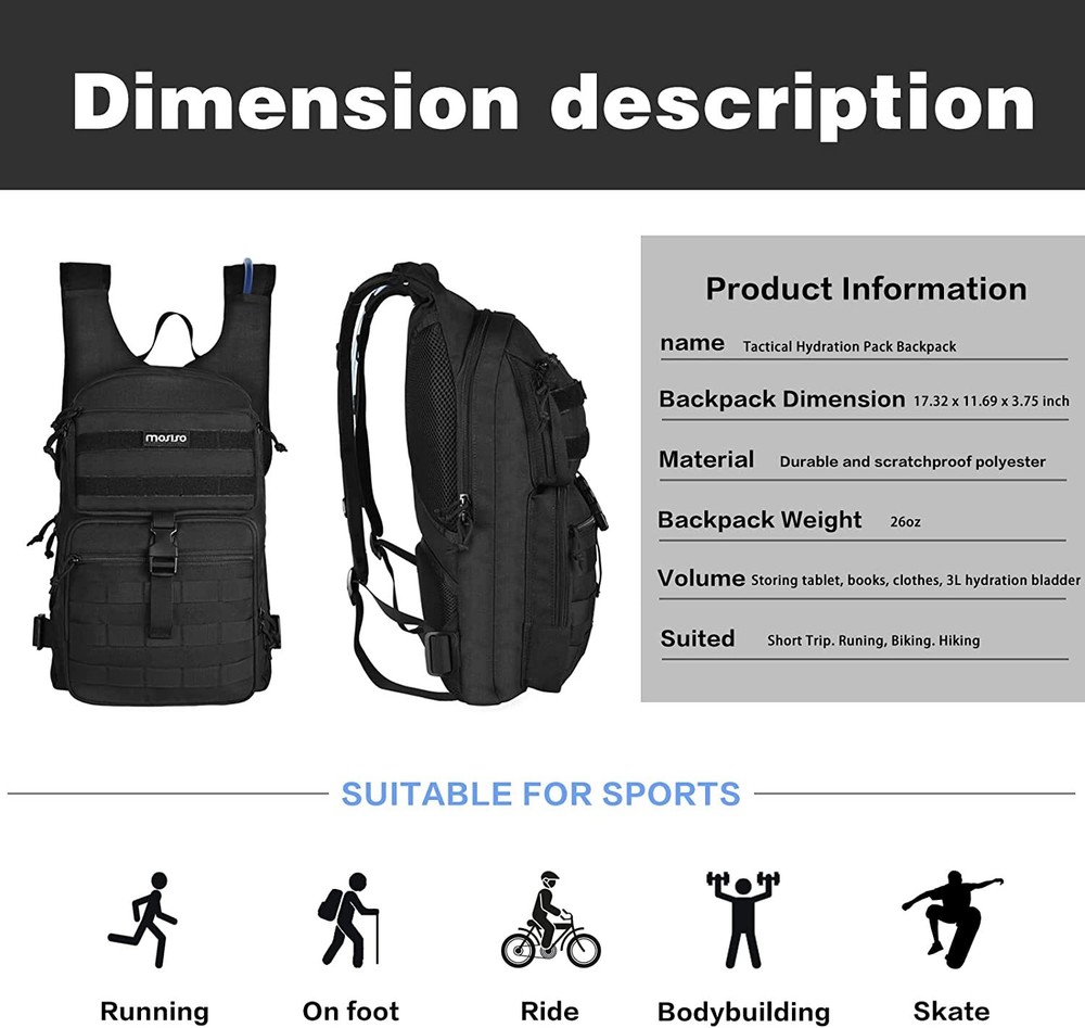 Tactical Hydration Pack Backpack Military Daypack Bag with 3L Water Bladder