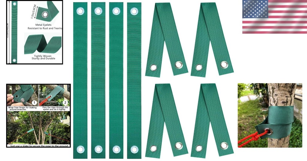 Green Tree Support Straps - 8 Pack for Storm Protection & Stability
