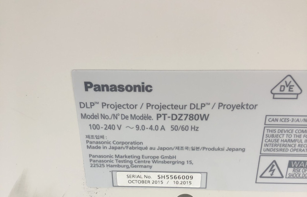 PANASONIC PT-DZ780W DLP PROJECTOR