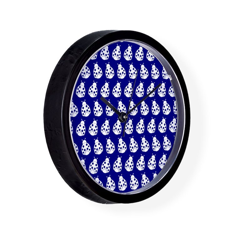 CafePress Blue And White Cute Ladybugs Pattern 10" Wall Clock (1492596890)