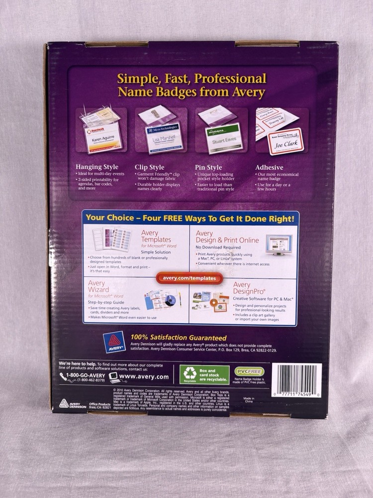 Avery Badge Holder Kit w/Laser/Inkjet Insert, Top Load, Open Box 80 Quantity