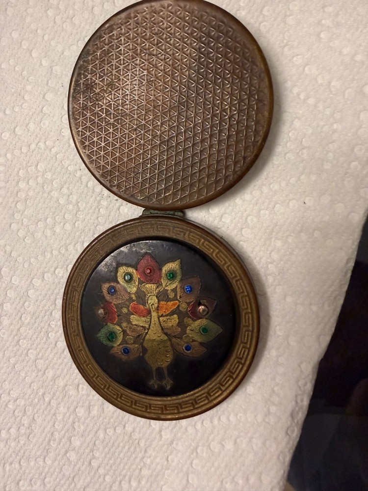 vintage Peacock face powder case