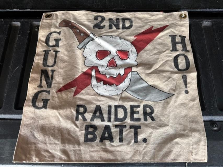 WWII USMC  2 ND MARINE RAIDER BATTALION GUNG HO!   SKULL RAIDER   FLAG