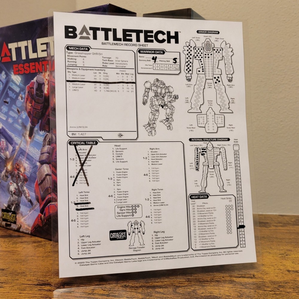 BattleTech Premium Custom Laminated Record Sheets - Dry-Erase Durable