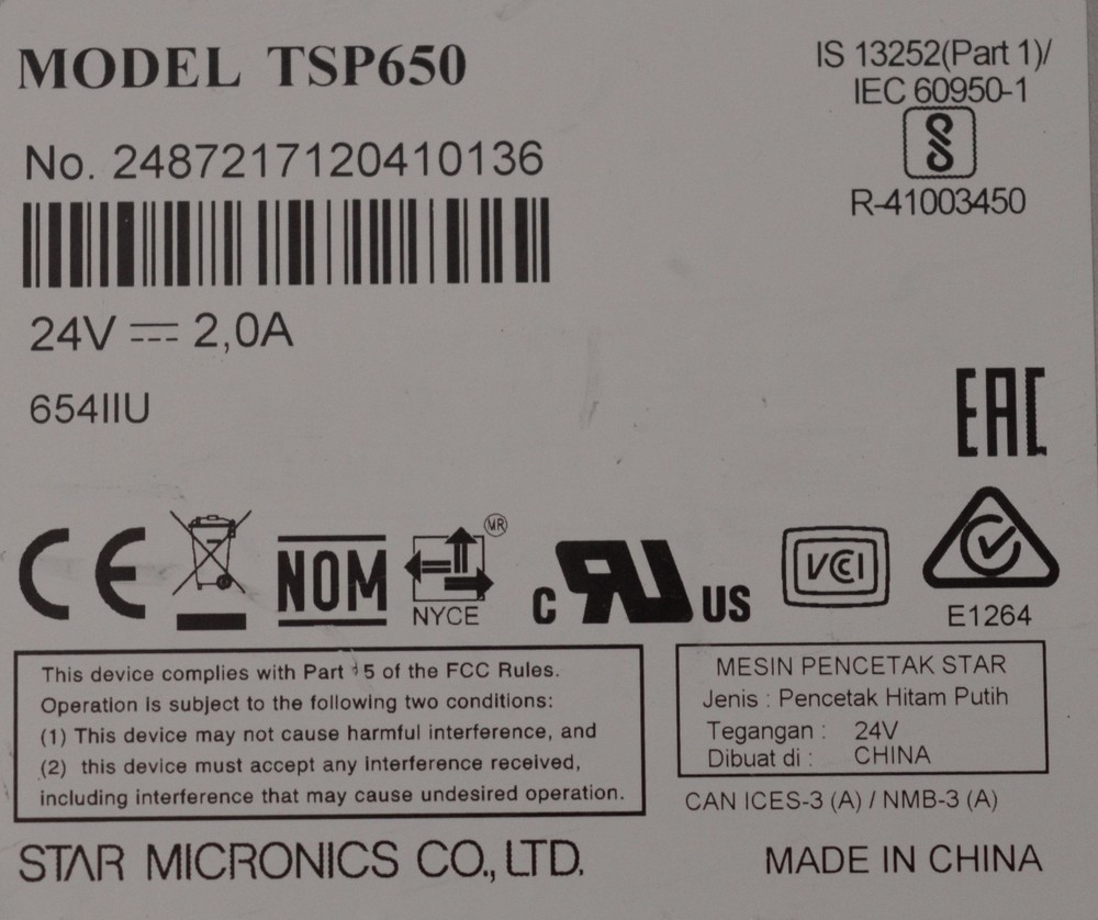 Star Micronics TSP650 Receipt Printer