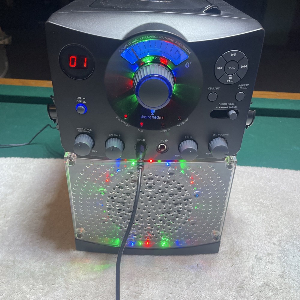 Singing Machine Bluetooth/CD Karaoke System w/LED Disco Lights SML385BTBK