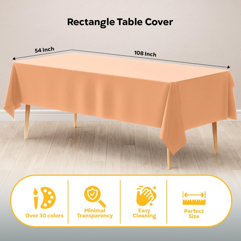 Exquisite Peach Plastic Rectangular Tablecloth 54x108inch, 48 Count - Disposa...