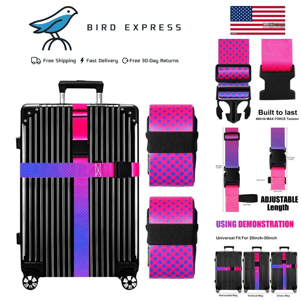 Bright Luggage Straps Set TSA Approved 2Pack Adjustable Polyester Suitcase Belts