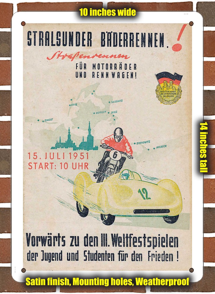 Metal Sign - 1951 Stralsund Racing Program - 10x14 inches