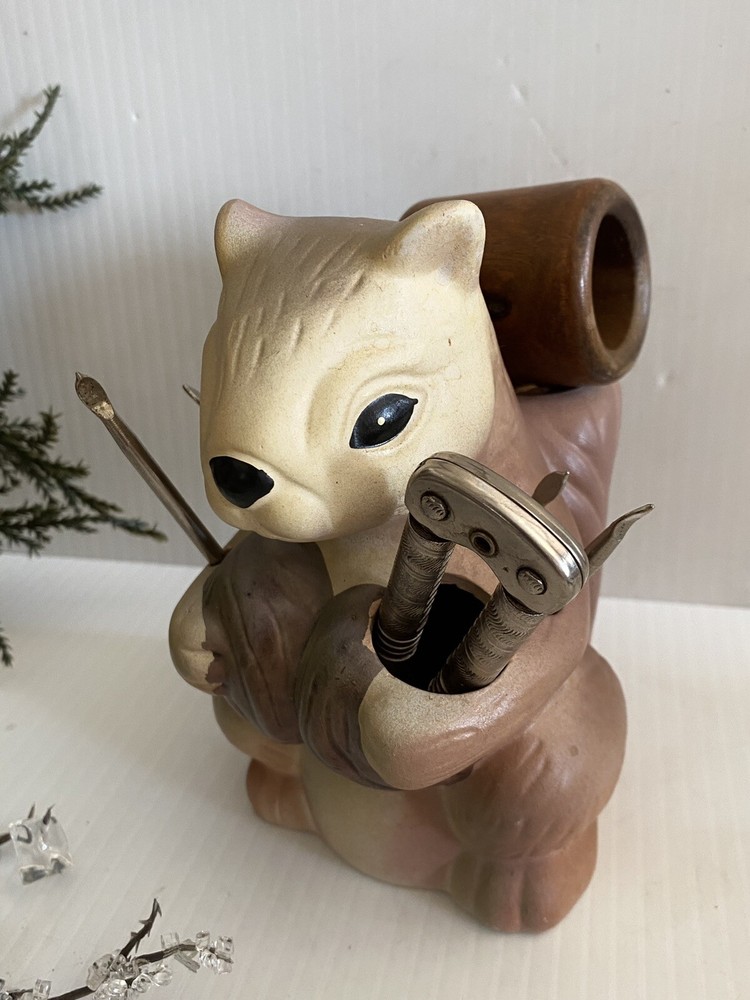 Nutcracker Squirrel Figurine & Pick Holder Picks And Nut Crackers Vtg Decor Read
