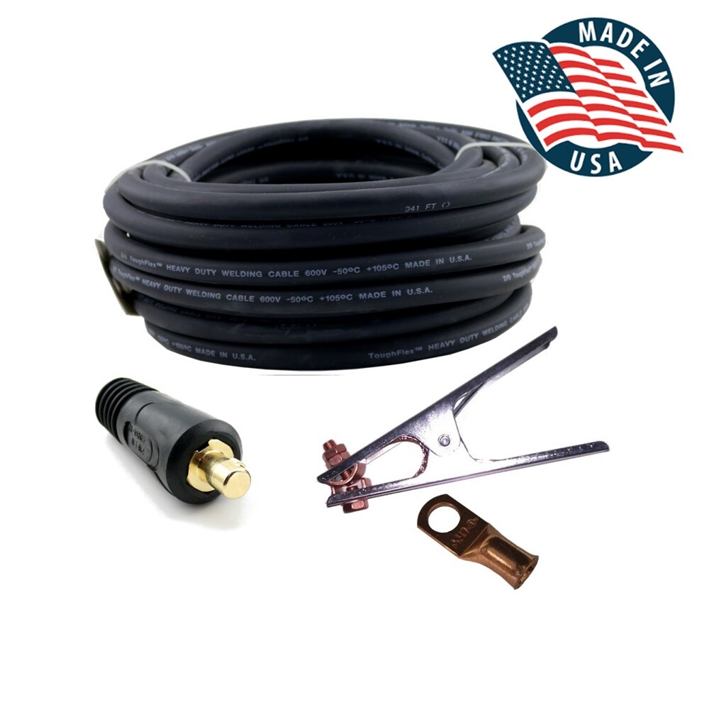 WeldingCity® 2-AWG Welding Cable Lead 300A Clamp w/ Dinse Plug | US Seller Fast