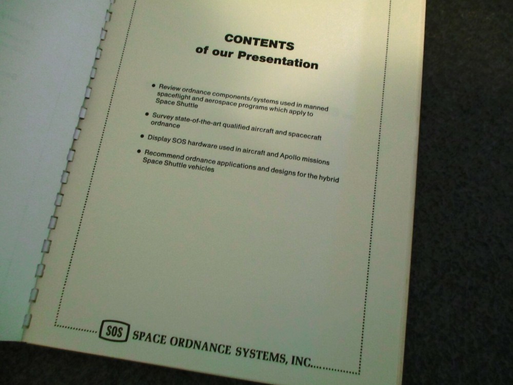 1970s SOS SPACE ORDNANCE SYSTEMS PRESENTATION FOR SPACE SHUTTLE PROGRAM SERVICES