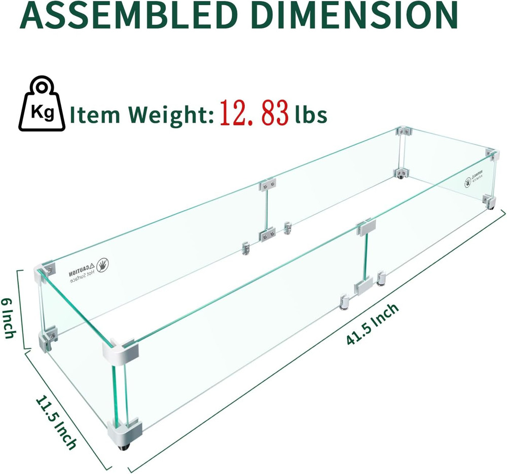 Fire Pit Wind Guard - 41.5" X 11.5" X 6" Rectangular for Outdoor Fire Pit Table,