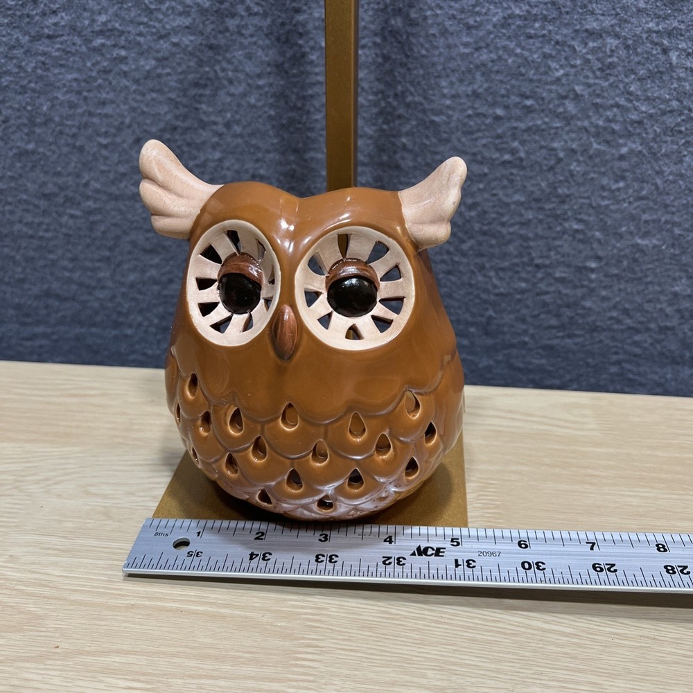 Ceramic Owl Brown Candle Tealight Holders Decorative