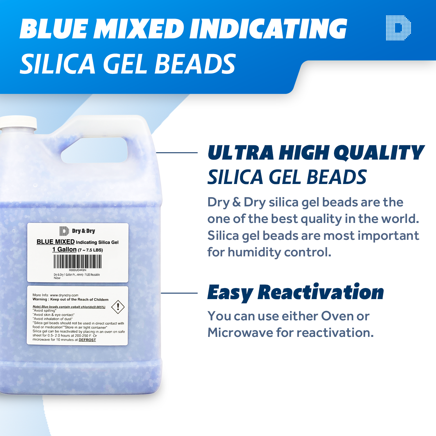1 Gallon (7 LBS) "Dry & Dry" High Quality Mixed Silica Gel Desiccant Beads