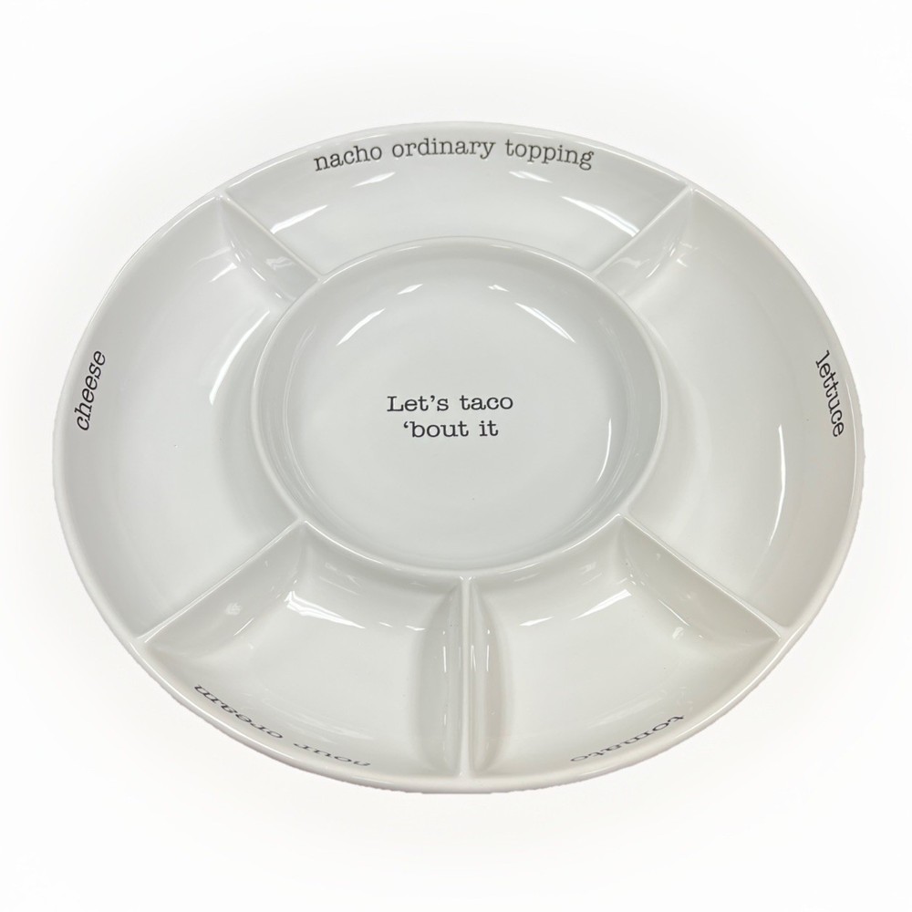Lets Taco Bout It Ceramic Divided Serving Tray By Mud Pie 14" Diameter 2" Depth