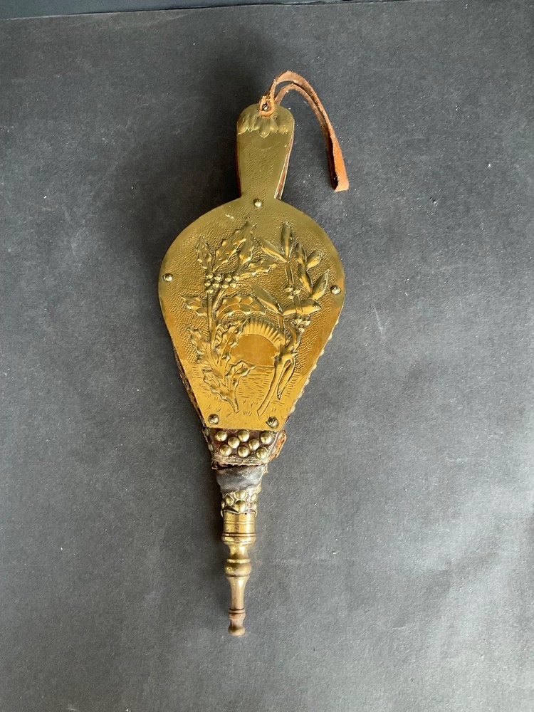 Antique Embossed Brass Fireplace Bellows
