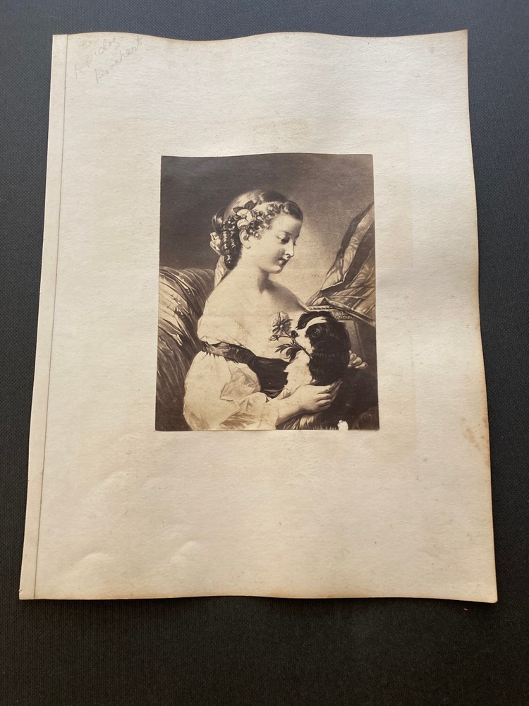 Victorian pen and ink border work around art print Herbe Scheffer