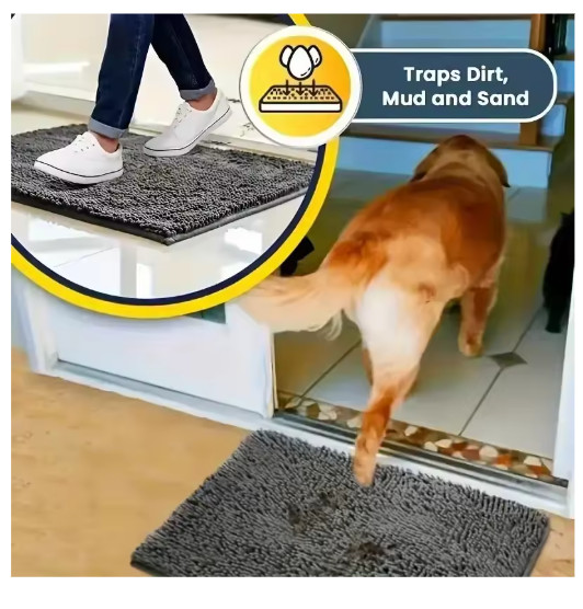 Dog Door Mat for Muddy Paws, Absorbs Moisture and Dirt, Non-Slip Washable Mat, Q