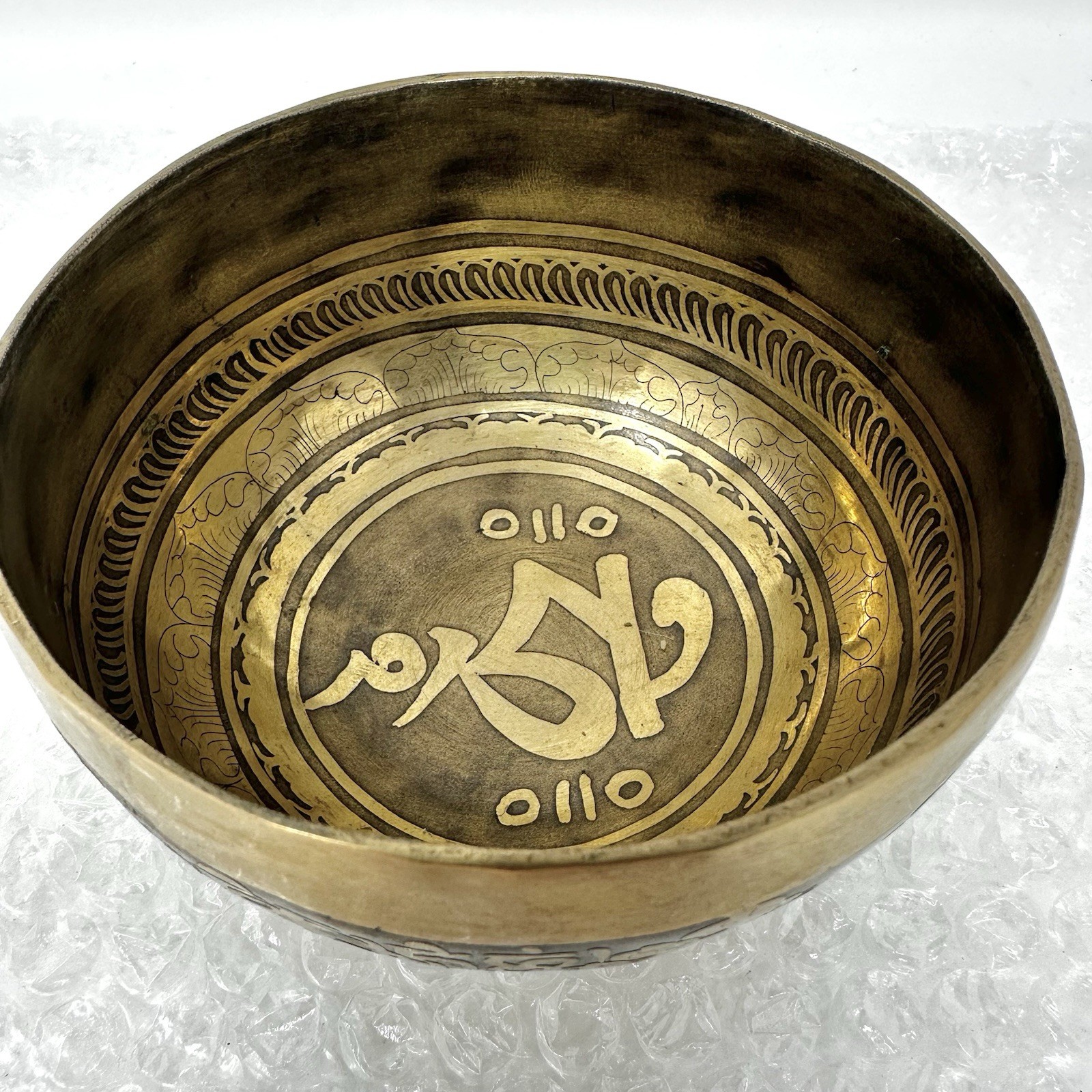 Rare Vintage Antique Tibetan Singing Bowl Heavy Metal Handcarved Patina