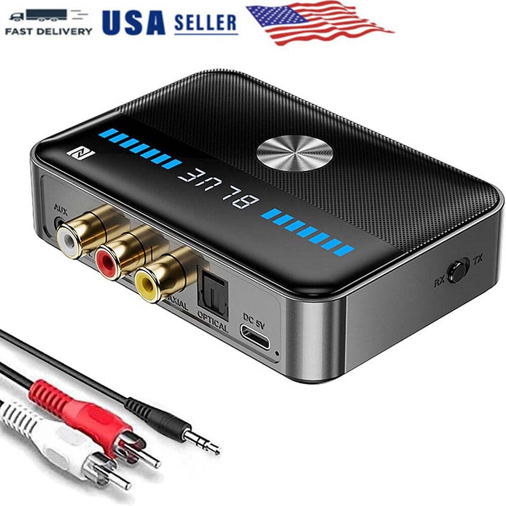 Bluetooth 5.3 Receiver Transmitter Wireless 3.5mm AUX NFC to 2 RCA Audio Adapter