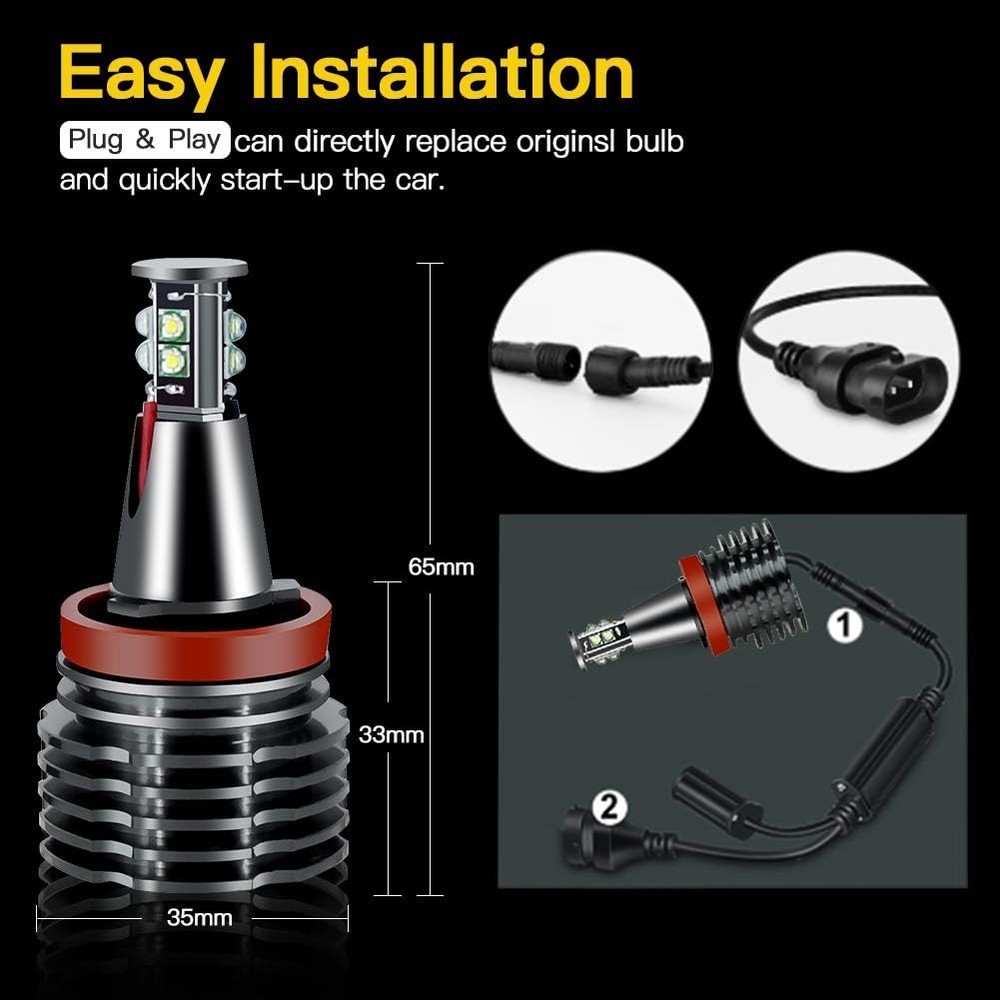 LED Angel Eyes Halo Bulb Light Compatible For E60 E61 E63 E64 E70 E90 H8-8SMD