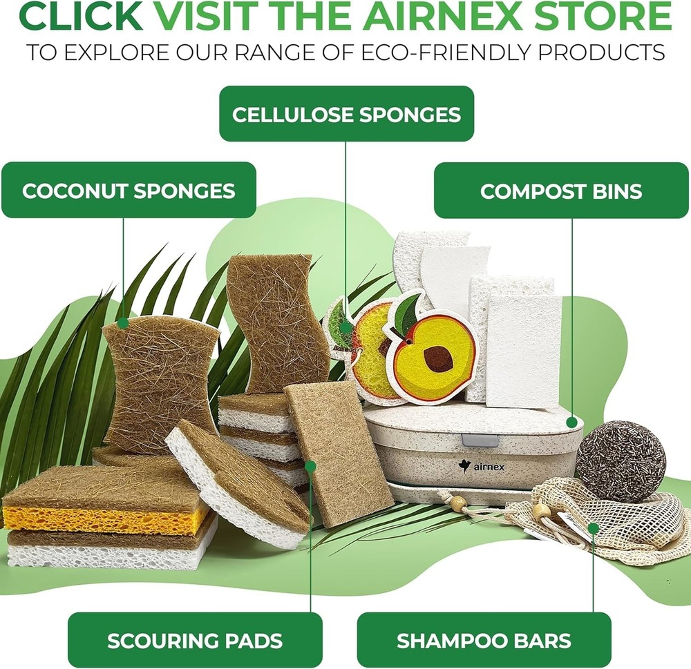 Biodegradable Natural Kitchen Sponge - Compostable Cellulose and Coconut Waln...