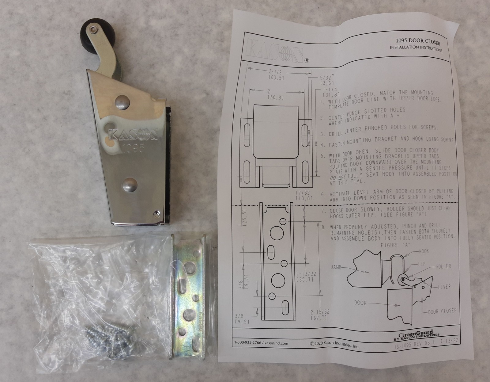 Kason 1095 Spring Action Door Closer For Walk-Ins *NO HOOK*