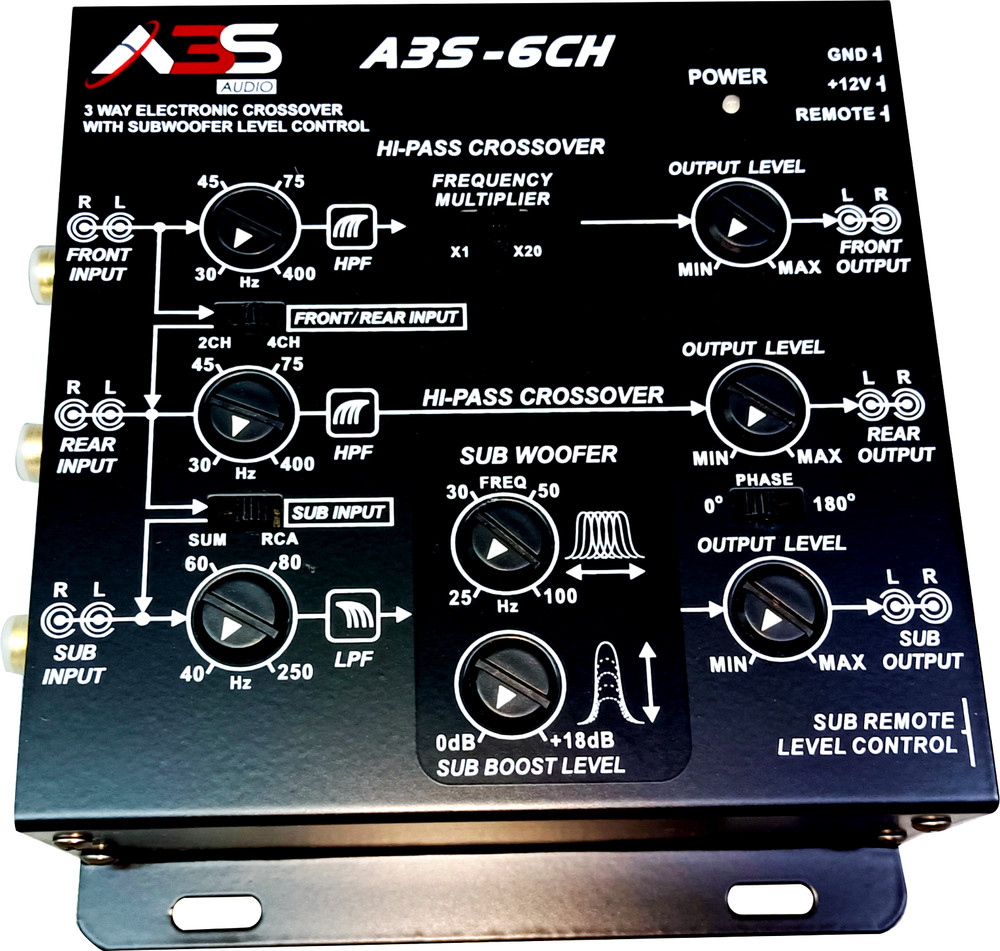 A3S AUDIO A3S-6CH 3-WAY 6-CHANNEL INPUT ELECTRONIC CROSSOVER 5-VOLT RCA OUTPUTS