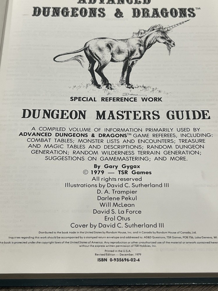 Offical Advanced Dungeon & Dragons Dungeon Masters Guide 1979 Revised Gygax
