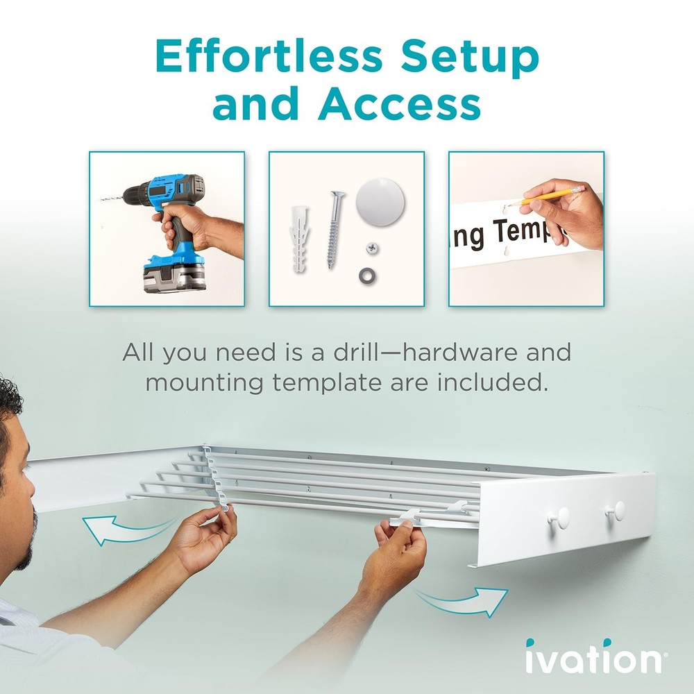 Ivation Retractable Wall Mounted Clothes Drying Rack - 40" Foldable Drying Rack