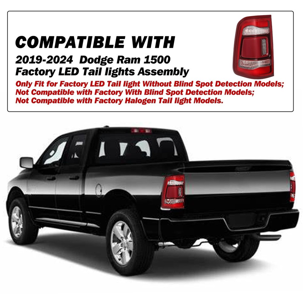 Tail Light Assembly LED for 2019-2024 Ram 1500 Left Driver Side Red Chrome