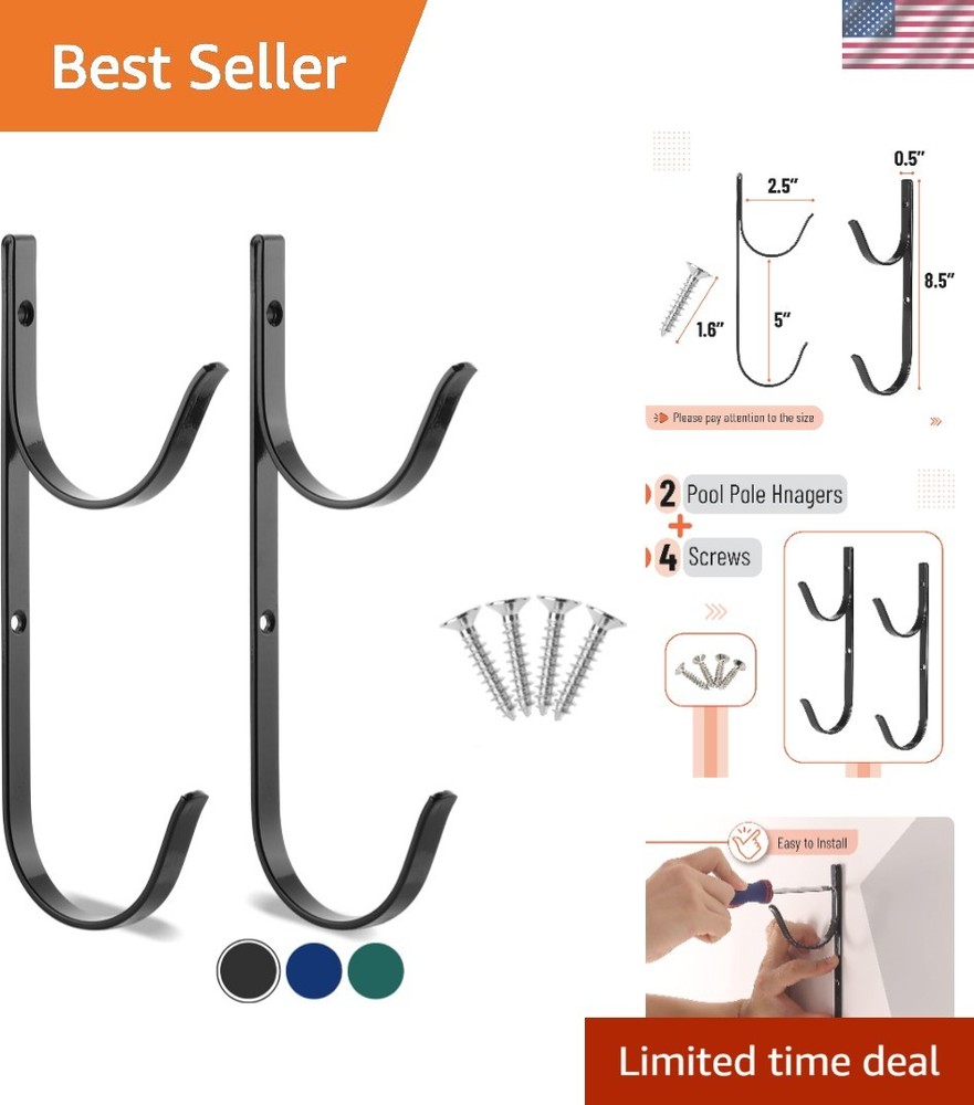 Secure Pool Pole Hangers - 2 Pack Heavy-Duty Wall Mount Hooks for Max Support