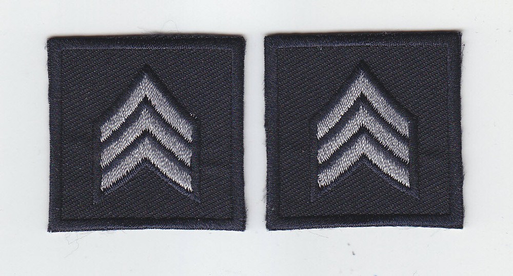 SGT Sergeant Chevron SILVER on MIDNIGHT collar patches SOLID STYLE