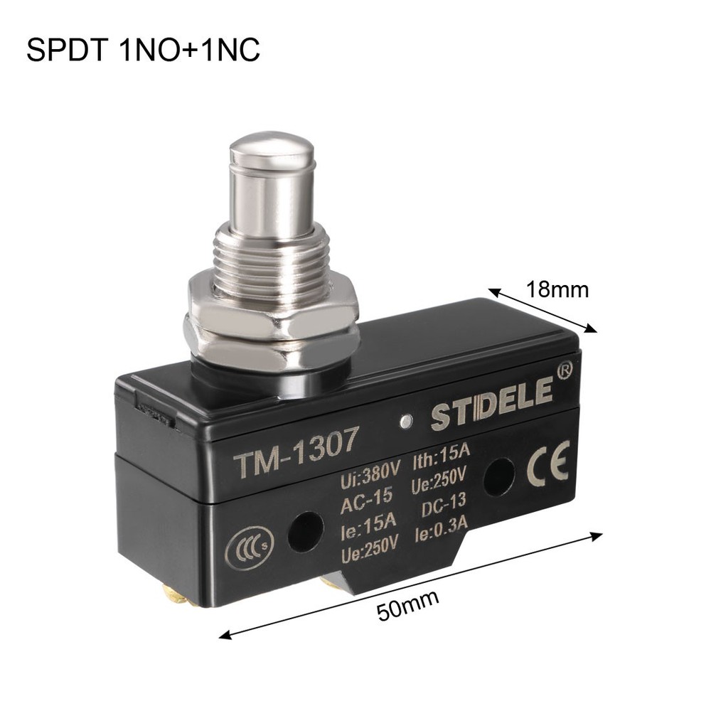 TM-1307 SPDT 1NO+1NC Panel Mount Snap Button Micro Limit Switch Screw Terminals