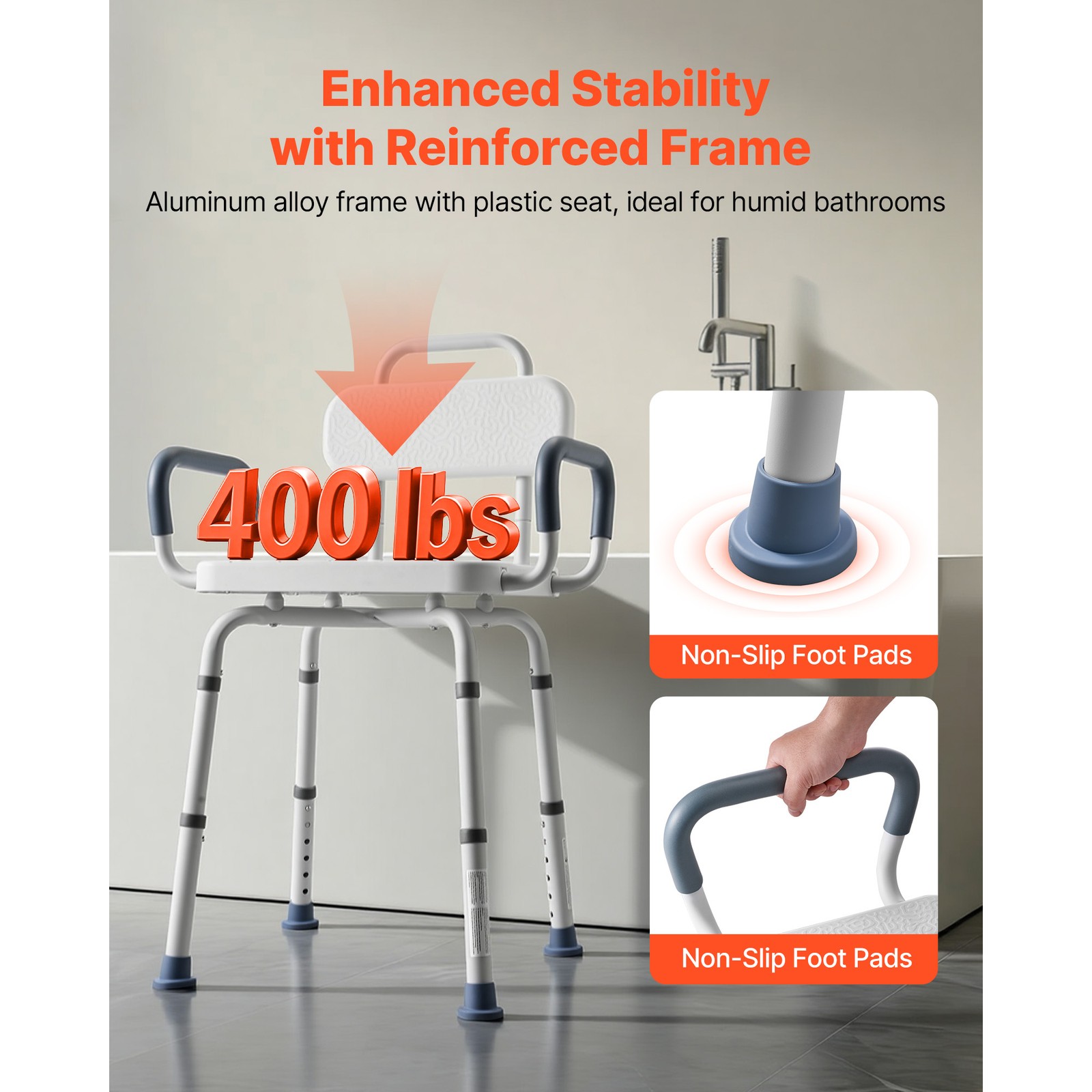 Uimoso Swivel Shower Chair with Arms and Back, Heavy Duty