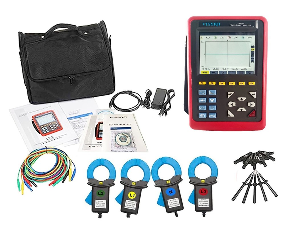 Three Phase Power Quality Analyzer with 4PCS 100A Round Jaw Current Sensors