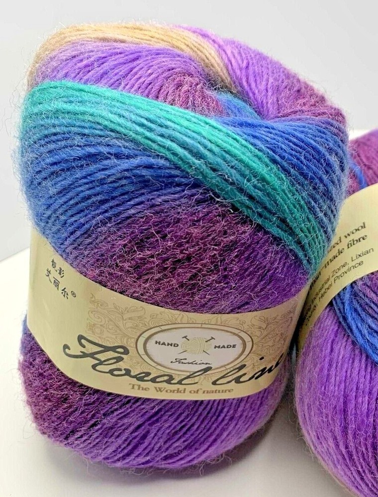 Floral Line wool / acrylic blend yarn rainbow multi