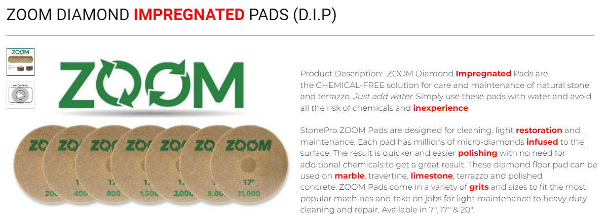 ZOOM DIAMOND IMPREGNATED PADS 17" Floor Polishing Pads Multi Surface and Grit