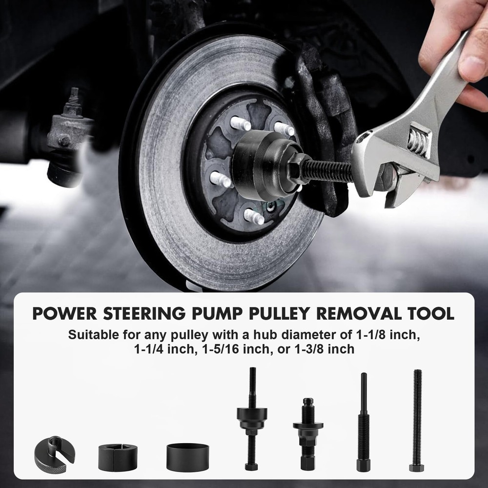 Pulley Puller Installer Kit, Power Steering Pump Pulley Removal Tool for Mult...