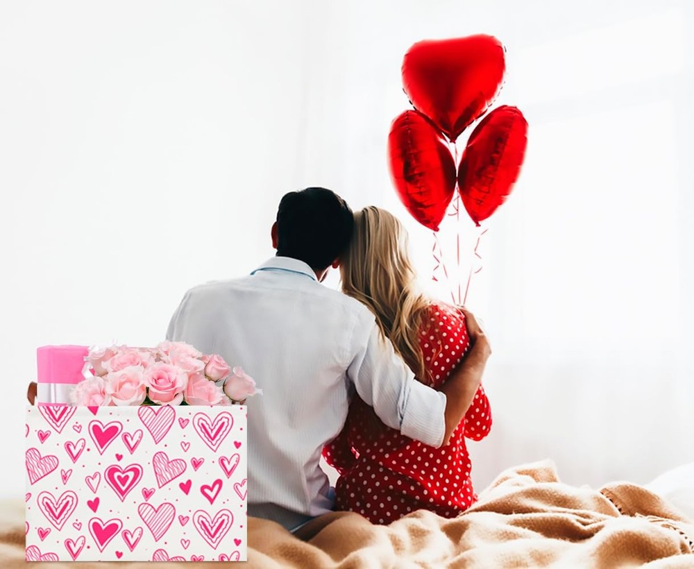 CLOCOR Rectangular Heart Printed Valentine's Day Basket Empty, Gift Basket, W...